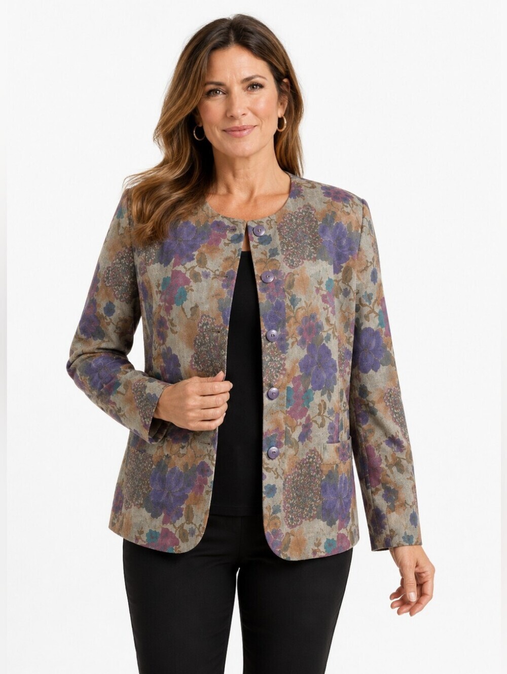 Kasper 2 Women's Blazer Button Up Gray Multicolor FloralGigham Abstract Size 20